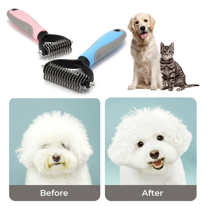 Dual-Sided Deshedding & Dematting Pet Grooming Rake