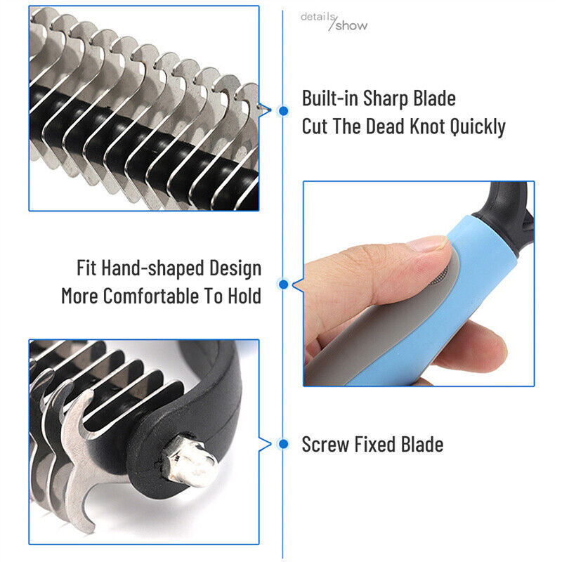 Dual-Sided Deshedding & Dematting Pet Grooming Rake